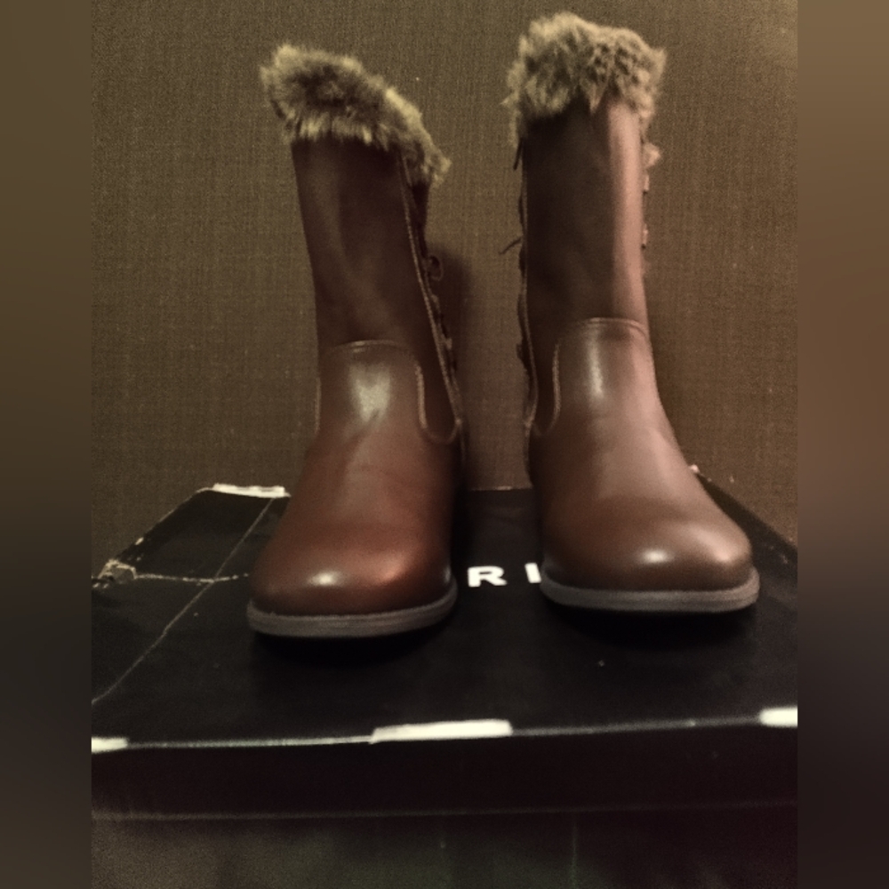 NWT Torrid Faux Fur Trimmed Lace-Up Bootie (WW), Dark Brown, 7.5 W